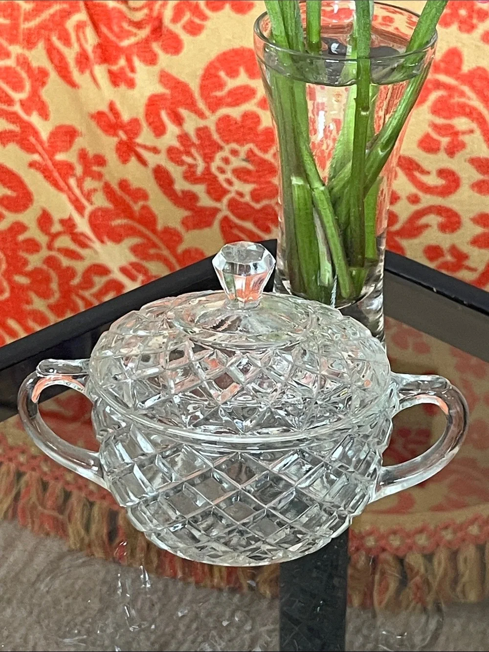 Vintage Anchor Hocking Clear Glass Creamer and Sugar Set